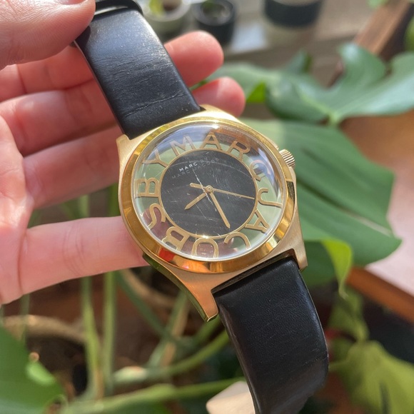 Marc by Marc Jacobs Henry Skeleton watch black leather strap with gold face - Picture 10 of 10